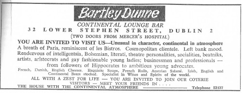 Advertisement for Bartley Dunne's, 1969. Credit - Cedar Lounge Revolution