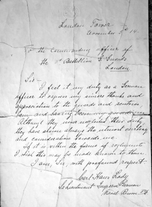 Carl Lody's Final Letter, 5 November 1914. Credit - dailymail.co.uk
